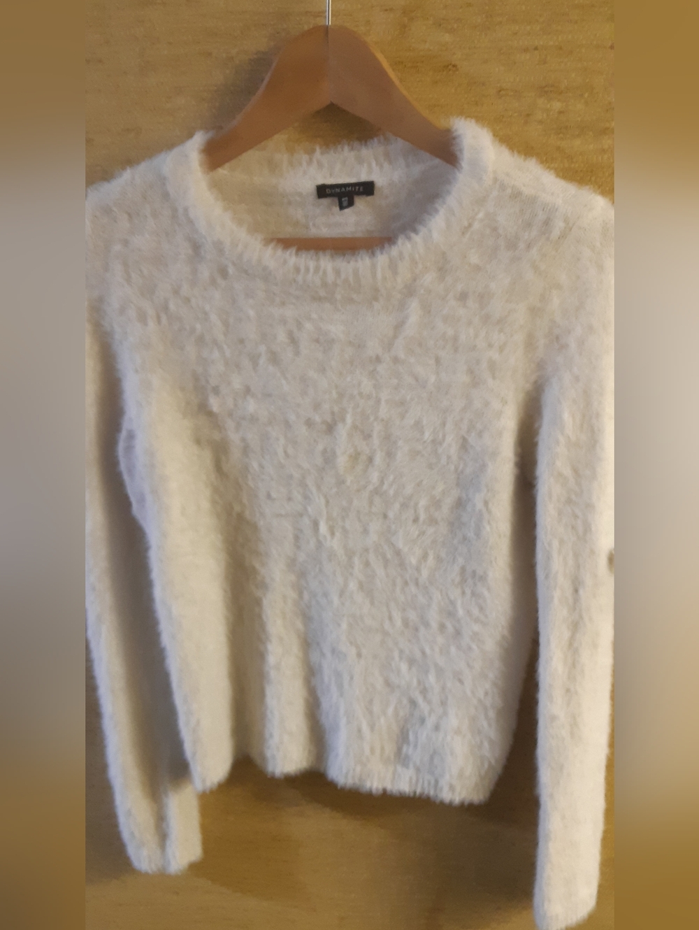 Women's Dynamite Cozy Fuzzy Creamy White Crew Neck Sweater Super Soft Size Small